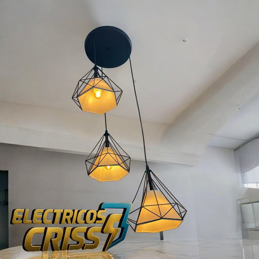 LÁMPARA COLGANTE 3 DIAMANTES NEGROS