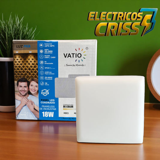 PANEL LED CUADRADO FRAMELESS DE INCRUSTAR 18W VATIO