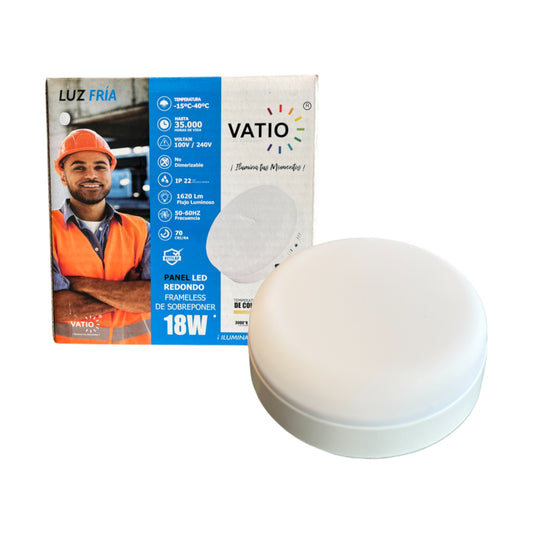 PANEL LED REDONDO FRAMELESS DE SOBREPONER 18W VATIO
