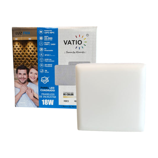 PANEL LED CUADRADO FRAMELESS DE INCRUSTAR 18W VATIO