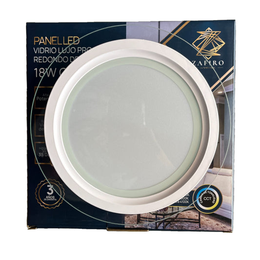 PANEL LED VIDRIO LUJO PRO REDONDO DE INCRUSTAR 18W ZAFIRO