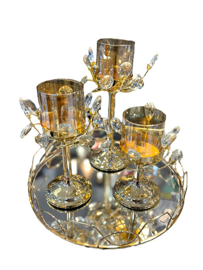 SET DE 3 CANDELABROS DORADO